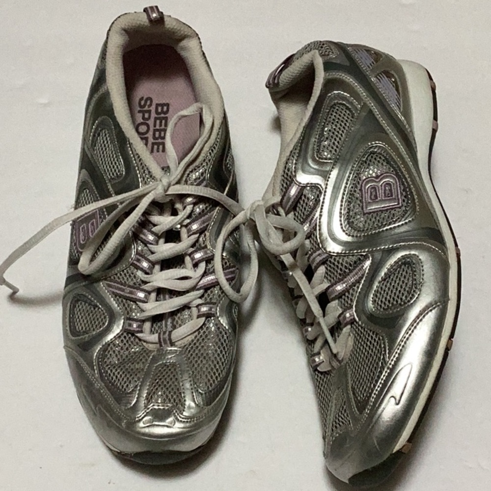 Bebe Sport Metallic Silver Purple Tennis Shoes Sneakers‎ 9.5